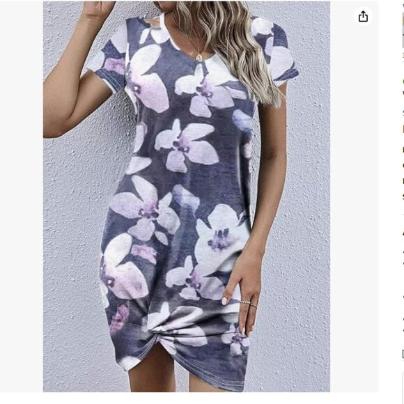 Dearlovers Womens Short Sleeve Side Knot Dress - XL - Blue Floral - Picture 1 of 5